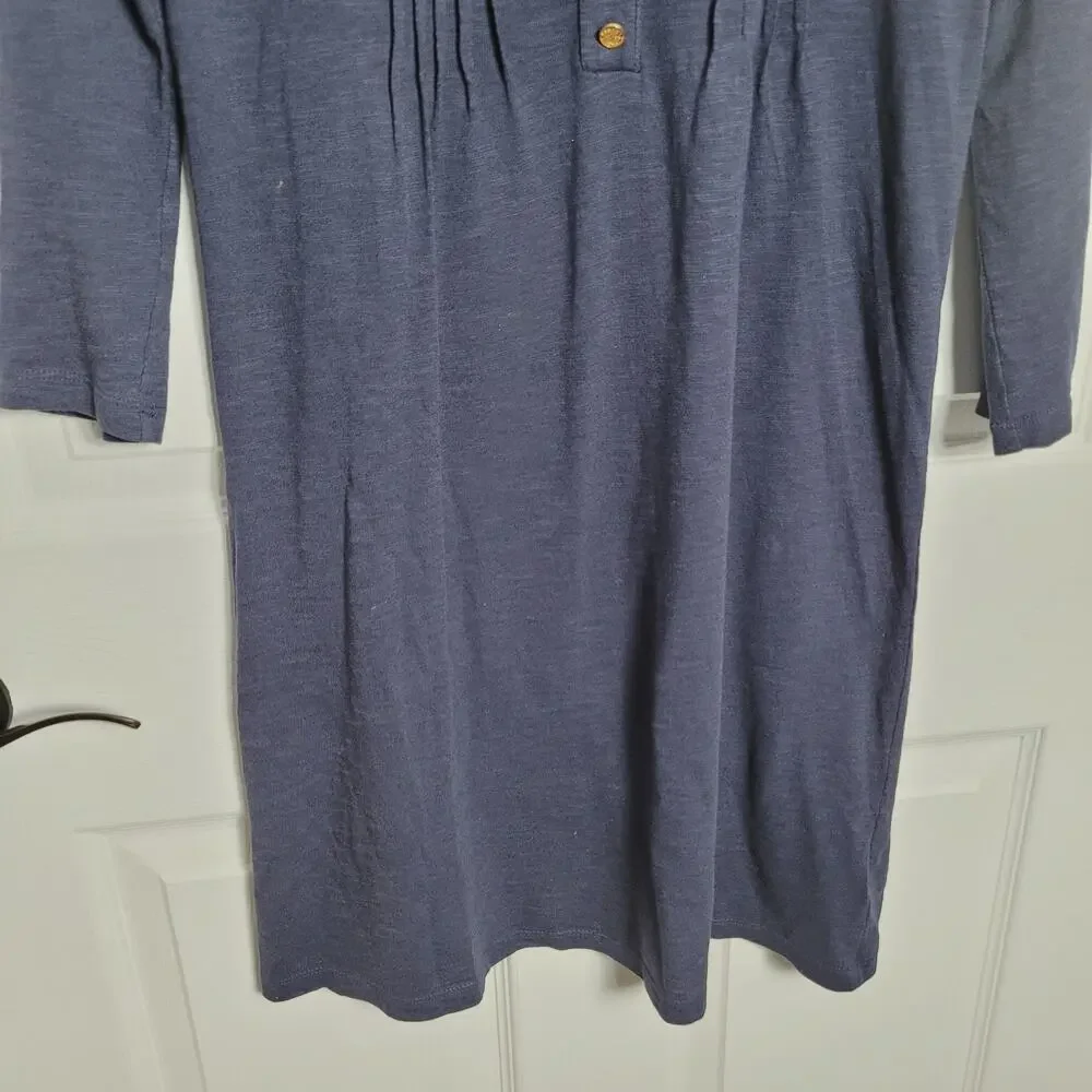 Lilly Pulitzer Dress XXS Amberly Navy Blue Pintuck Henley 3/4 Sleeve Modal Knit - Picture 3 of 11